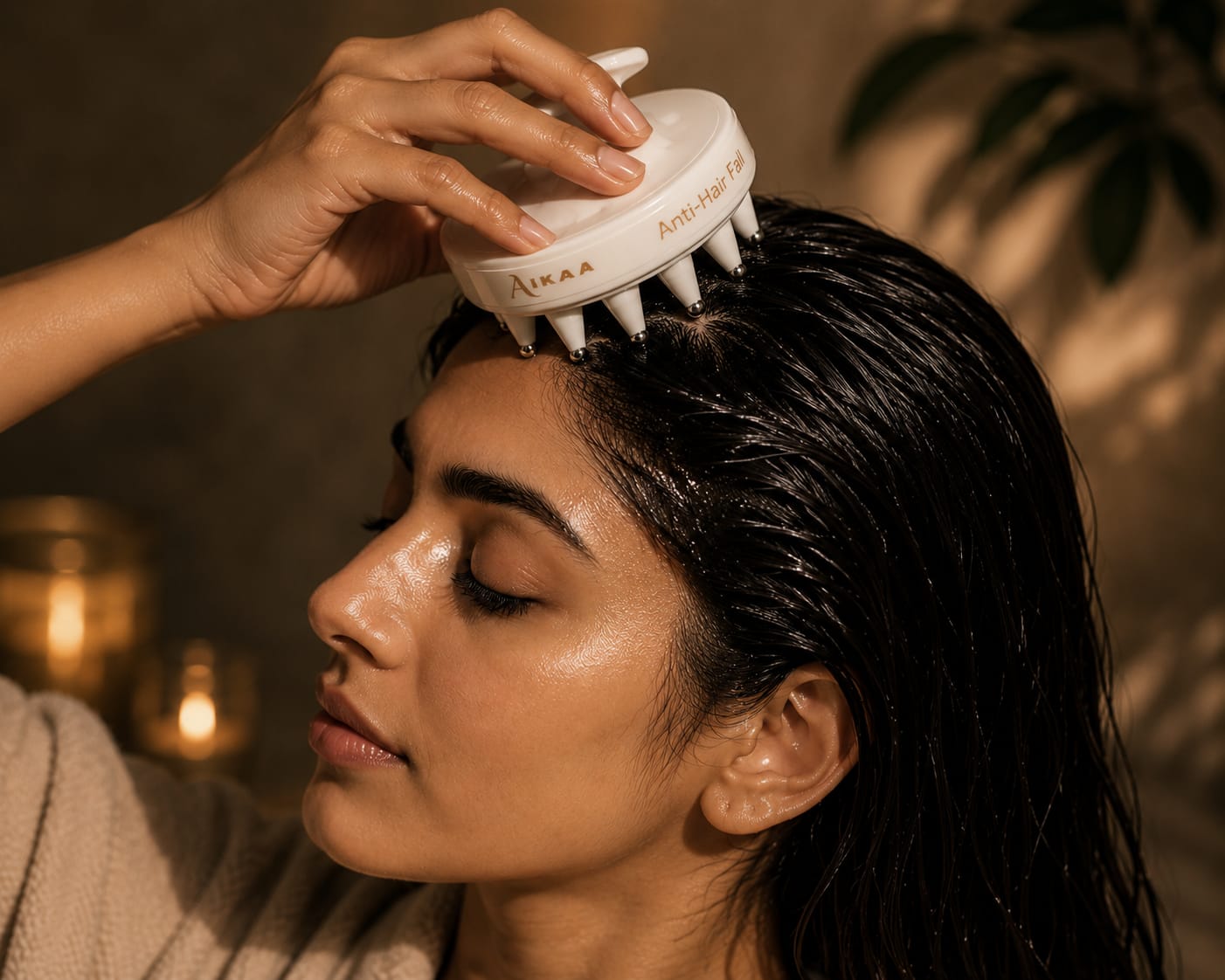 HF-19 NeoTip gliding across oiled scalp