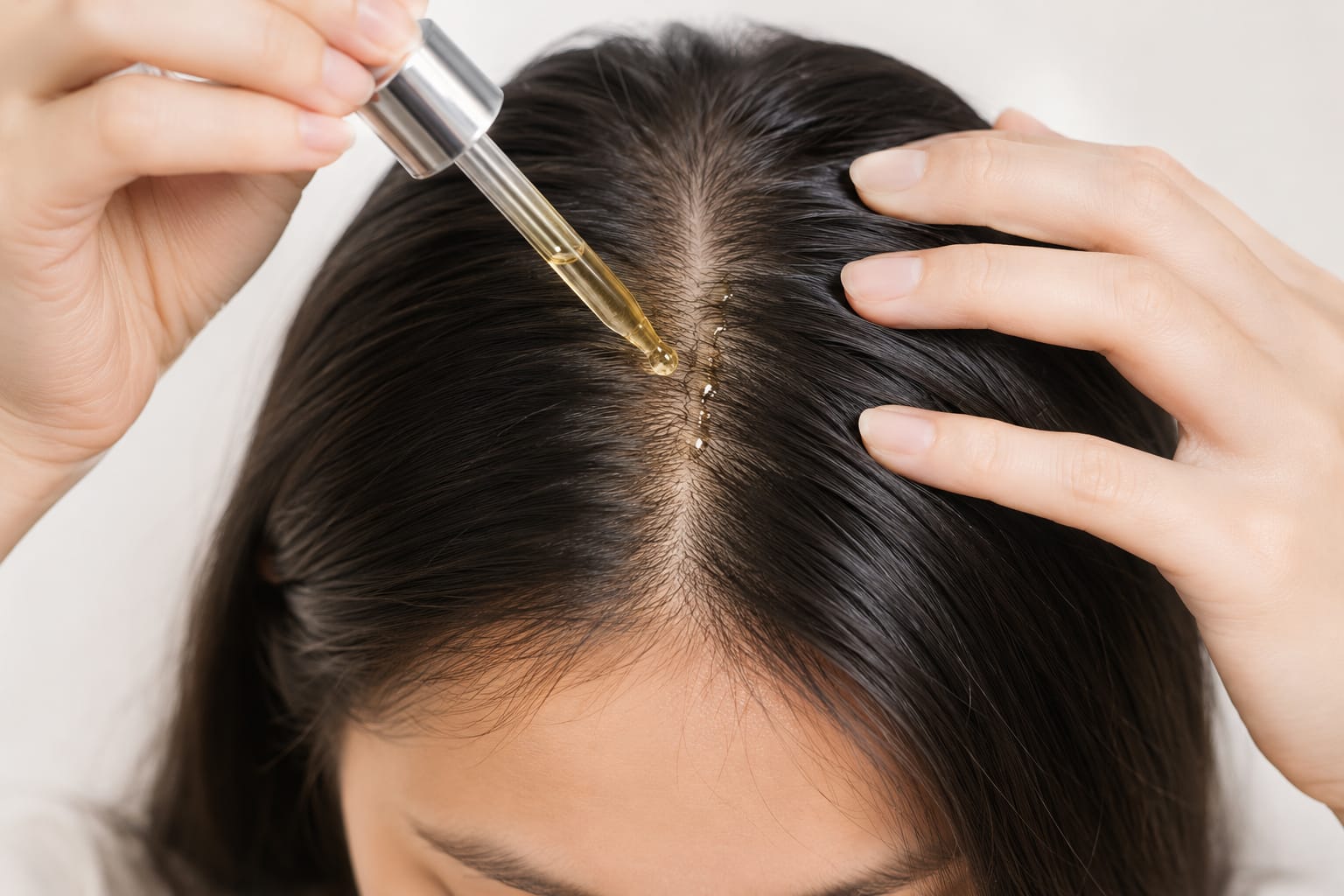 Applying oil to scalp